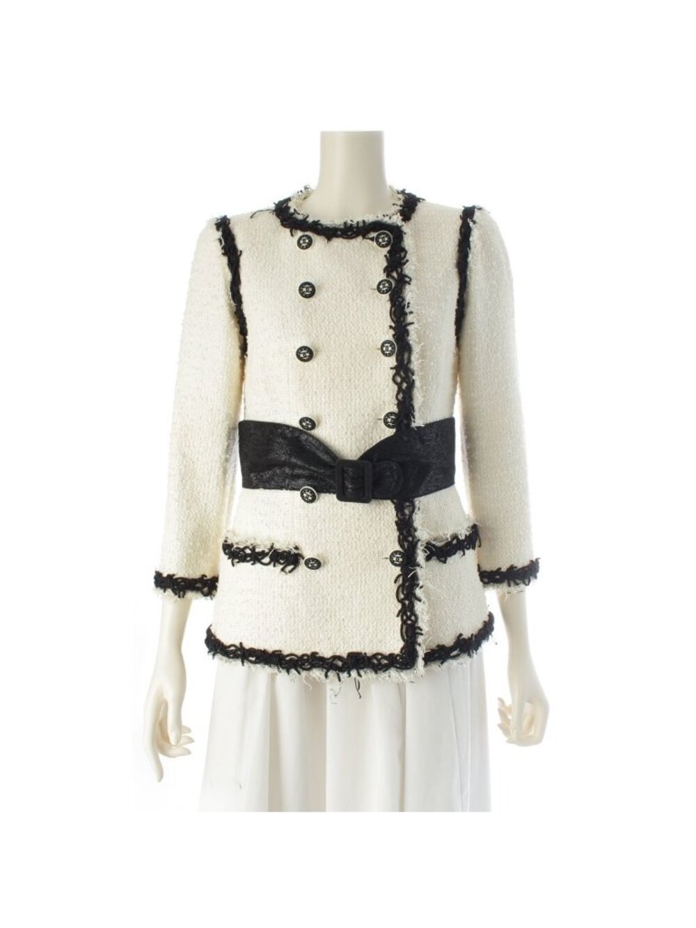 Chanel Bijou Here Button Double Breasted Tweed jacket White Black 34